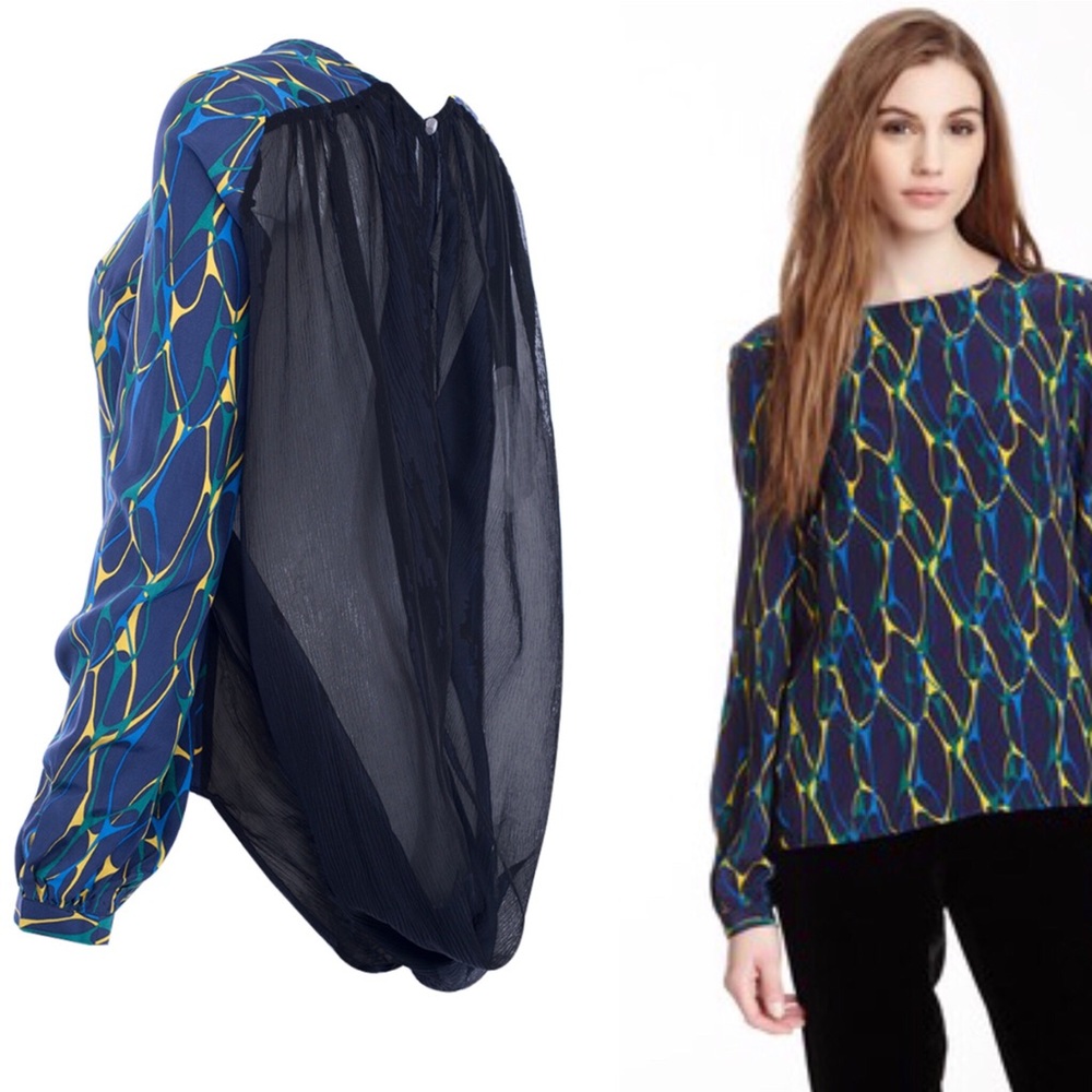 Winter Kate Blue Chiffon Silk Abstract Blouse
